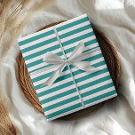 Blauwgroen en Wit Eenvoudig Horizontaal Gestreept Cadeaupapier<br><div class="desc">Blauwgroen en Wit Eenvoudig Horizontaal Gestreept Verpakkingsdocument</div>