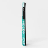 Blauwgroen en wit elegant Damask Faux Ribbon & Dia Case-Mate iPhone Case (Achterkant/links)
