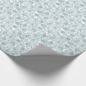 Blauwgroen en wit Floral Patroon Cadeaupapier (Hoek)