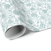 Blauwgroen en wit Floral Patroon Cadeaupapier (Rol Hoek)