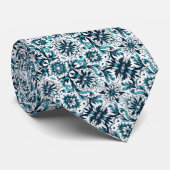 Blauwgroen en wit Floral Patroon Stropdas (Opgerold)
