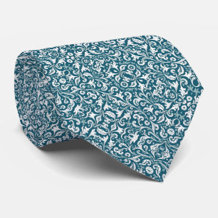 Blauwgroen en wit Floral Patroon Stropdas