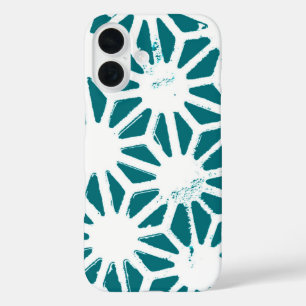 Blauwgroen en wit geometrisch patroon iPhone 16 hoesje