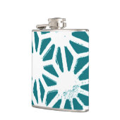 Blauwgroen en wit geometrisch patroon heupfles (Links)