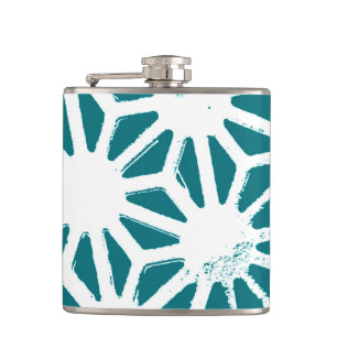 Blauwgroen en wit geometrisch patroon heupfles