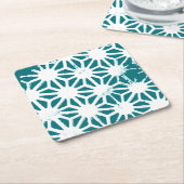 Blauwgroen en wit geometrisch patroon kartonnen onderzetters (Schuin)