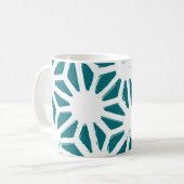 Blauwgroen en wit geometrisch patroon koffiemok (Voorkant links)
