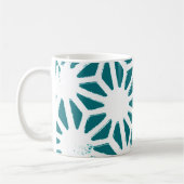 Blauwgroen en wit geometrisch patroon koffiemok (Links)