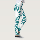 Blauwgroen en wit geometrisch patroon leggings (Rechts)