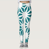 Blauwgroen en wit geometrisch patroon leggings (Voorkant)