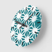 Blauwgroen en wit geometrisch patroon ronde klok (Hoek)
