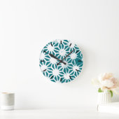 Blauwgroen en wit geometrisch patroon ronde klok (Huis)