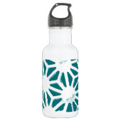 Blauwgroen en wit geometrisch patroon waterfles  (Voorkant)