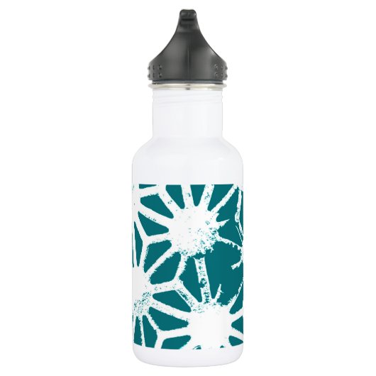 Blauwgroen en wit geometrisch patroon waterfles  (Rechts)