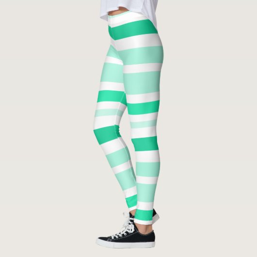 Blauwgroen en wit gestreepte Leggings (Links)