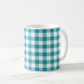 Blauwgroen en wit Gingham Gecontroleerd Patroon Koffiemok (Voorkant rechts)