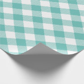 Blauwgroen en wit Gingham Plaid Cadeaupapier (Hoek)