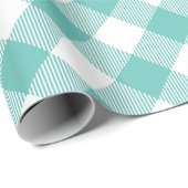 Blauwgroen en wit Gingham Plaid Cadeaupapier (Rol Hoek)