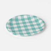 Blauwgroen en wit Gingham Plaid Papieren Bordje (Gekanteld)