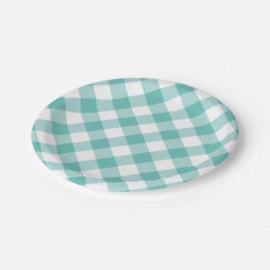 Blauwgroen en wit Gingham Plaid Papieren Bordje (Gekanteld)