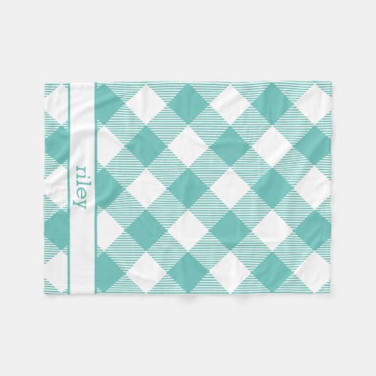 Blauwgroen en wit Gingham Pset op maat Fleece Deken (Voorkant (Horizontaal))