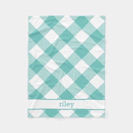 Blauwgroen en wit Gingham Pset op maat Fleece Deken (Voorkant)