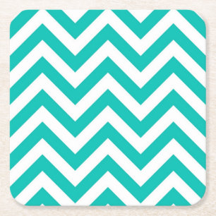 Blauwgroen en wit groots Chevron ZigZag Pattern Kartonnen Onderzetters