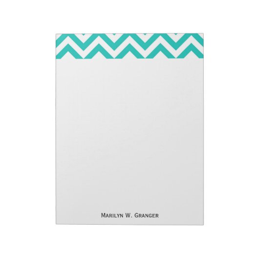 Blauwgroen en wit groots Chevron ZigZag Pattern Notitieblok (Linkerzijde)