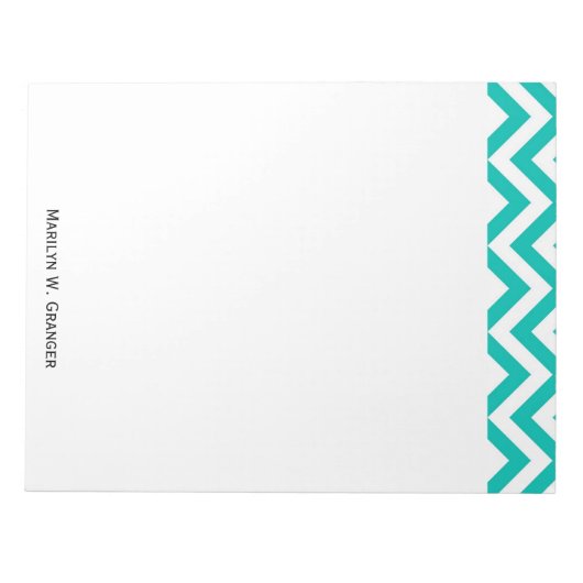 Blauwgroen en wit groots Chevron ZigZag Pattern Notitieblok (Voorkant)