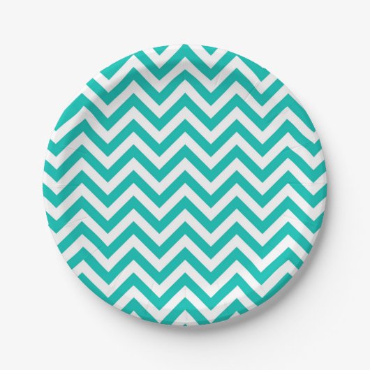 Blauwgroen en wit groots Chevron ZigZag Pattern Papieren Bordje (Voorkant)