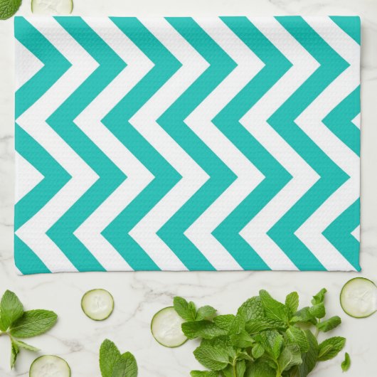 Blauwgroen en wit groots Chevron ZigZag Pattern Theedoek (Gevouwen)