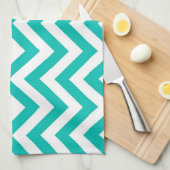 Blauwgroen en wit groots Chevron ZigZag Pattern Theedoek (Quarter Fold)