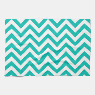 Blauwgroen en wit groots Chevron ZigZag Pattern Theedoek