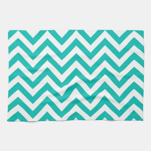 Blauwgroen en wit groots Chevron ZigZag Pattern Theedoek (Horizontaal)