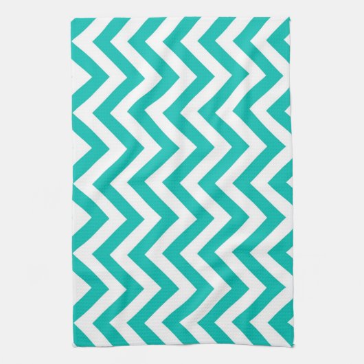 Blauwgroen en wit groots Chevron ZigZag Pattern Theedoek (Verticaal)