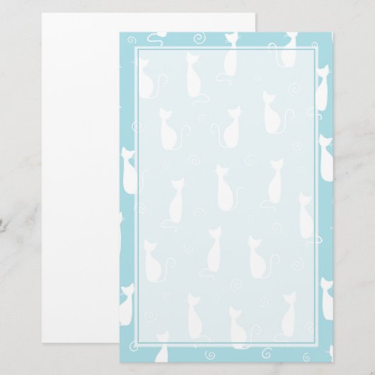 Blauwgroen en wit kattenpatroon briefpapier (Voorkant / Achterkant)