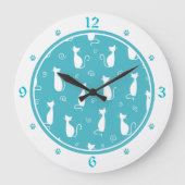 Blauwgroen en wit kattenpatroon grote klok (Voorkant)