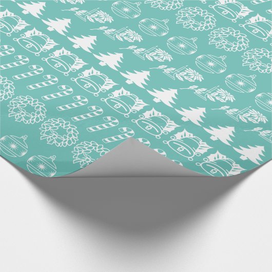 Blauwgroen en wit kerstpatroon cadeaupapier (Hoek)