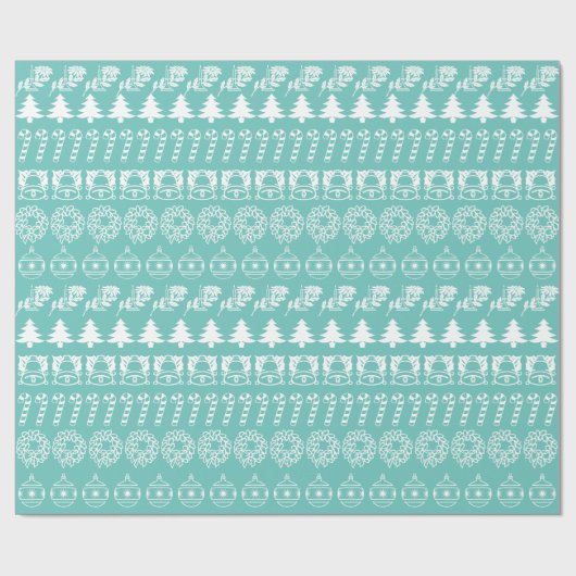 Blauwgroen en wit kerstpatroon cadeaupapier (Vlak)