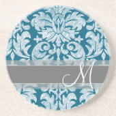 Blauwgroen en wit kleurenbordDamaspatroon Zandsteen Onderzetter (Voorkant)