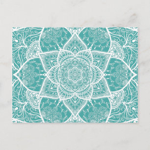 Blauwgroen en wit Mandala - Loergann in Blue Spruc Briefkaart
