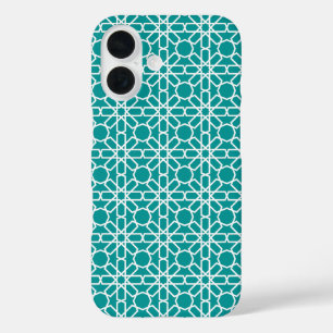 Blauwgroen en wit Marokkaans Zellige patroon iPhone 16 Hoesje