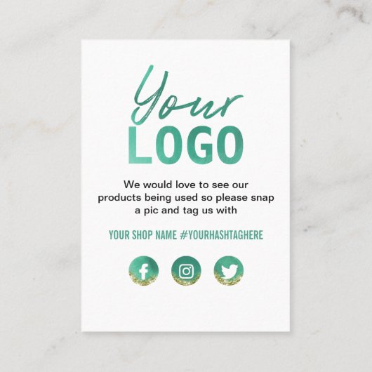 Blauwgroen en wit met Gold Glitter Dank u Logo Visitekaartje (Achterkant)