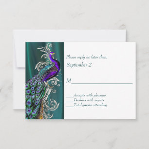 Blauwgroen en wit met pauw bruiloft RSVP Kaart
