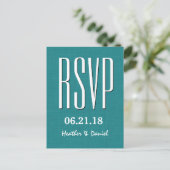 Blauwgroen en wit Modern RSVP Wedding Response V7 Uitnodiging Briefkaart (Staand voorkant)