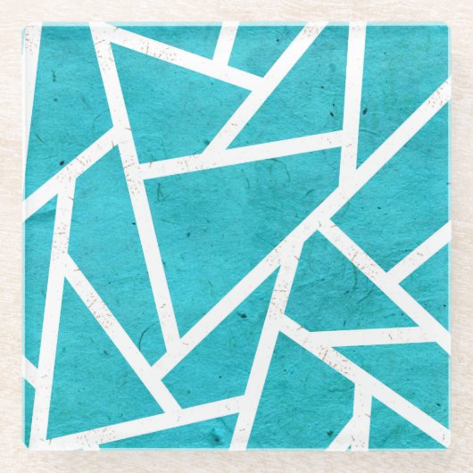 Blauwgroen en wit mozaïekpatroon glazen onderzetter (Voorkant)