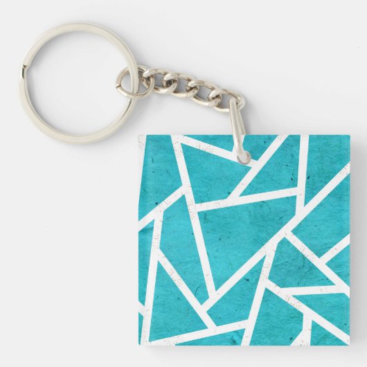 Blauwgroen en wit mozaïekpatroon sleutelhanger (Voorkant)