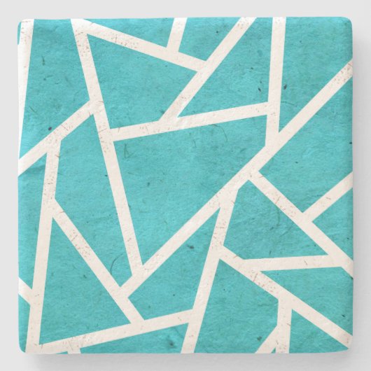 Blauwgroen en wit mozaïekpatroon stenen onderzetter (Voorkant)