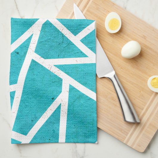 Blauwgroen en wit mozaïekpatroon theedoek (Quarter Fold)