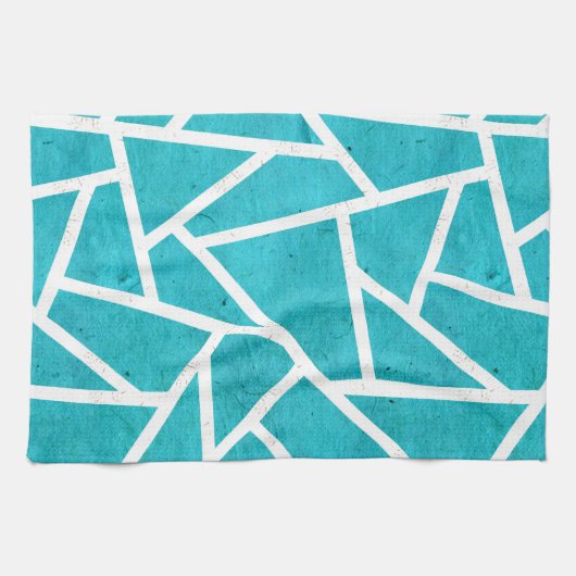 Blauwgroen en wit mozaïekpatroon theedoek (Horizontaal)